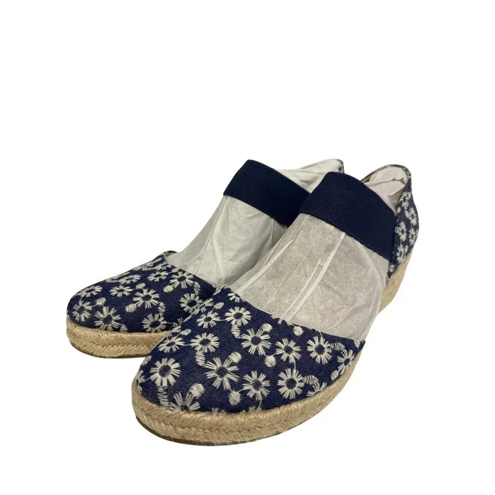 LifeStride Kaylee Women's Shoes Espadrille Blue White Daisy Floral Wedge 9.5